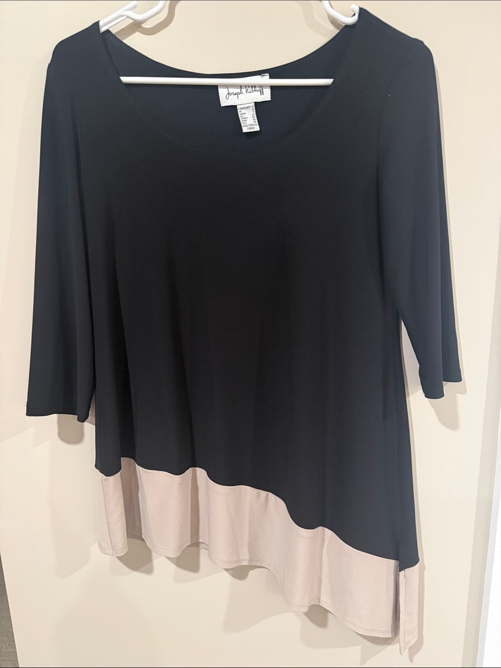 Joseph Ribkoff Black with Cream Curved Hem Scoop Neck Tunic